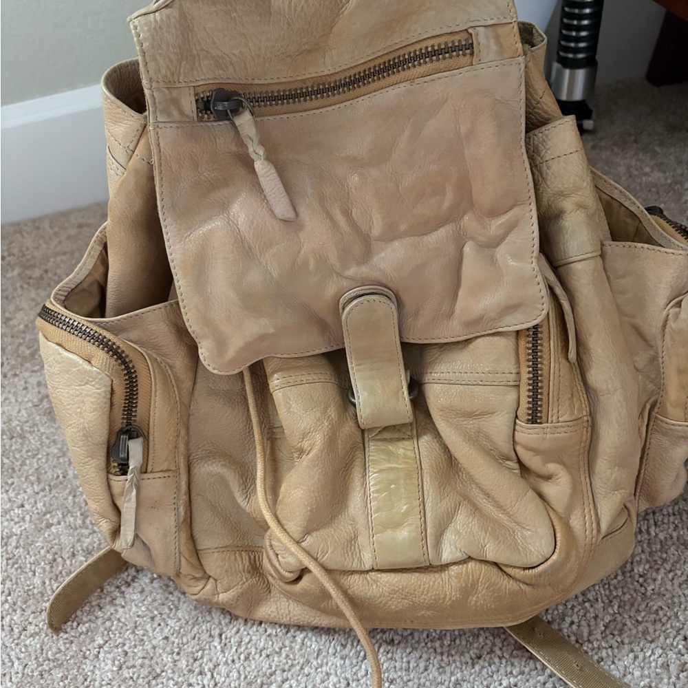 Free People Tan Backpack with Adjustable Straps and Relaxed Design